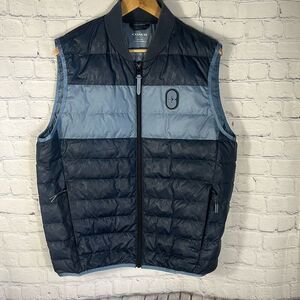 Coach Signature Mens Sz L Packable Lightweight Down Puffer Vest Blue Colorblock